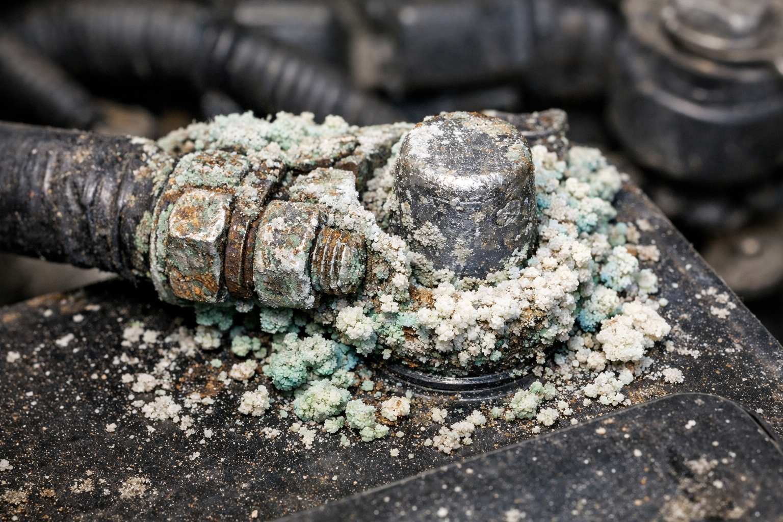 Arac akusu kutup basligi uzerinde korozyon